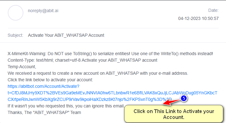 Email Activation Link Screenshot